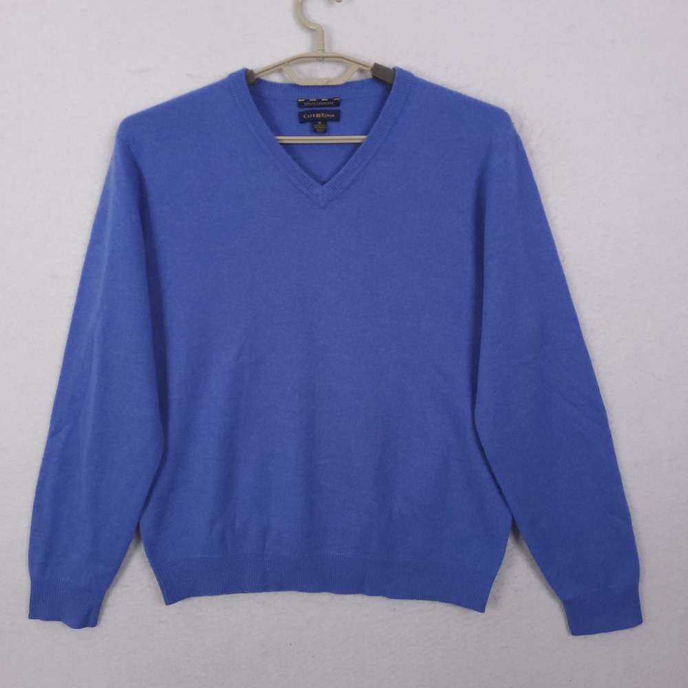 Club Room V-Neck Sweater Mens Medium Blue 100% Cashmere Estate Knit Pullover